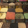 many barrels of colorful spices