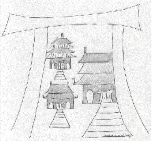 Chinese gate temples drawing