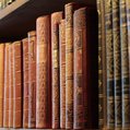 leather books on a shelf