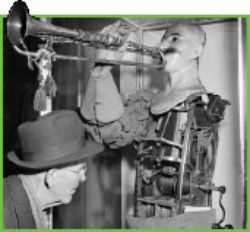 early robot playing a trumpet
